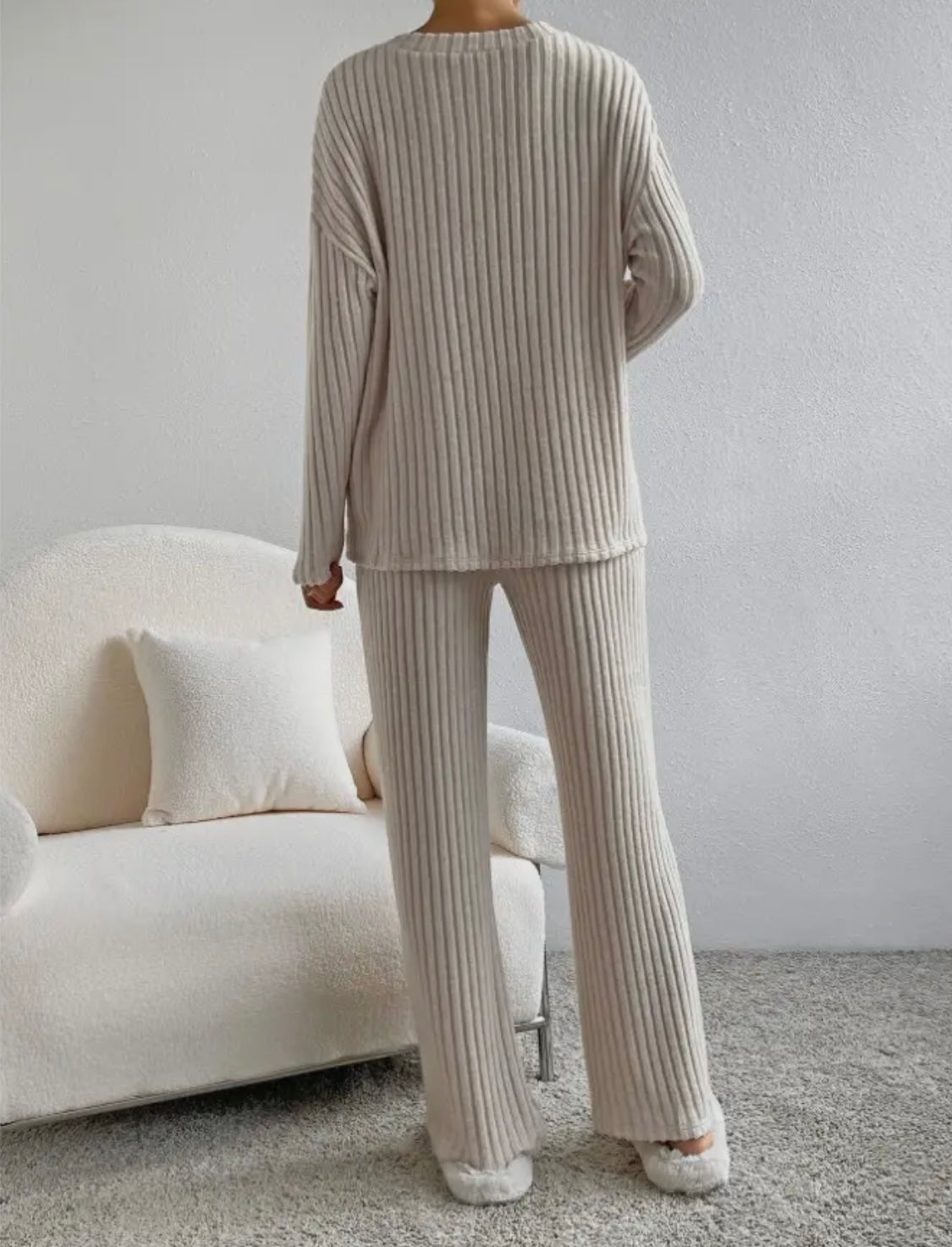 Ribbed Knit Long Sleeve Lounge Pajama Set