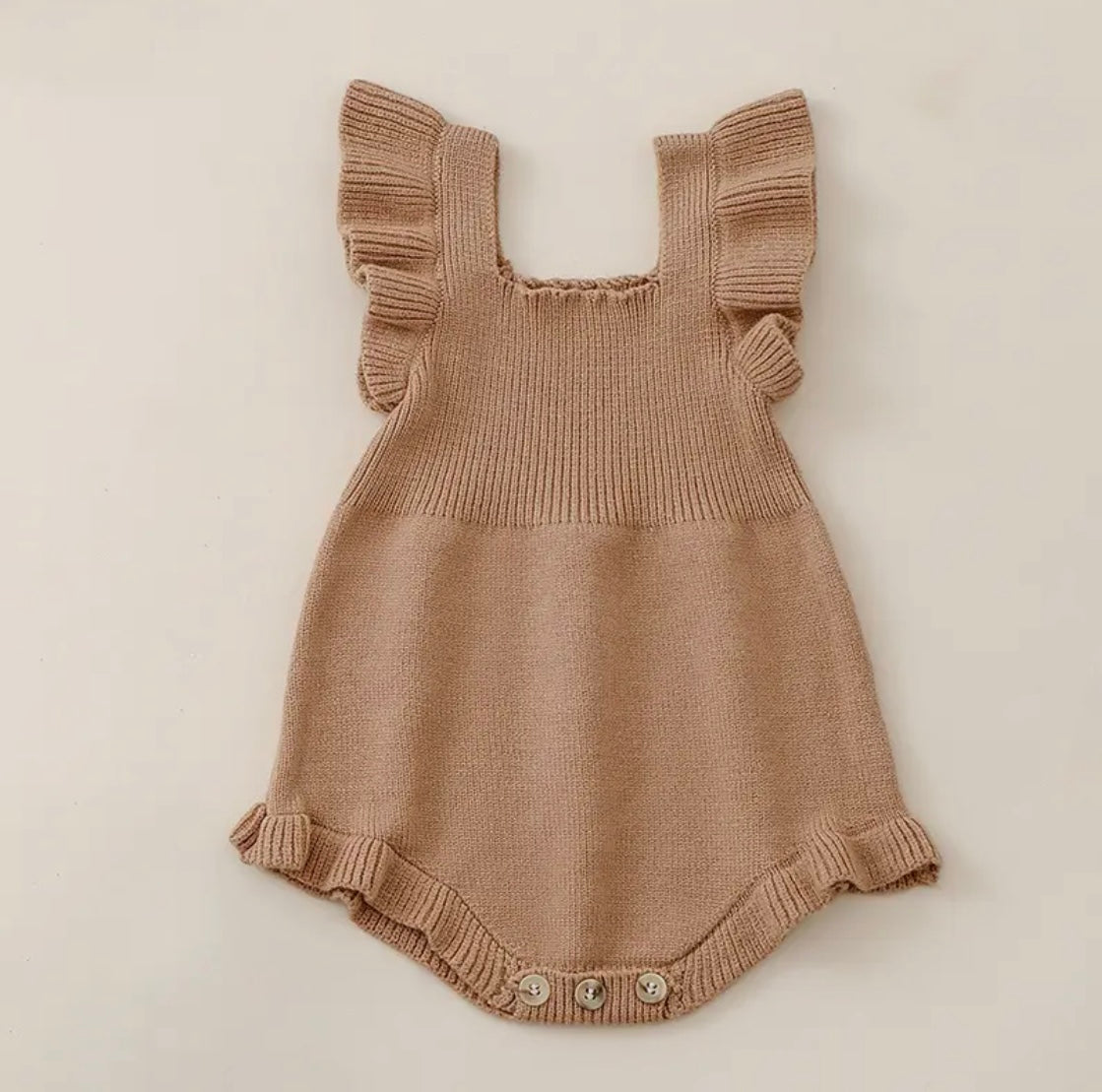 Baby Girl's Knitted Jumpsuit Flying Sleeves Triangle Romper