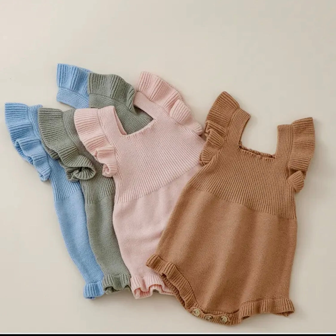 Baby Girl's Knitted Jumpsuit Flying Sleeves Triangle Romper