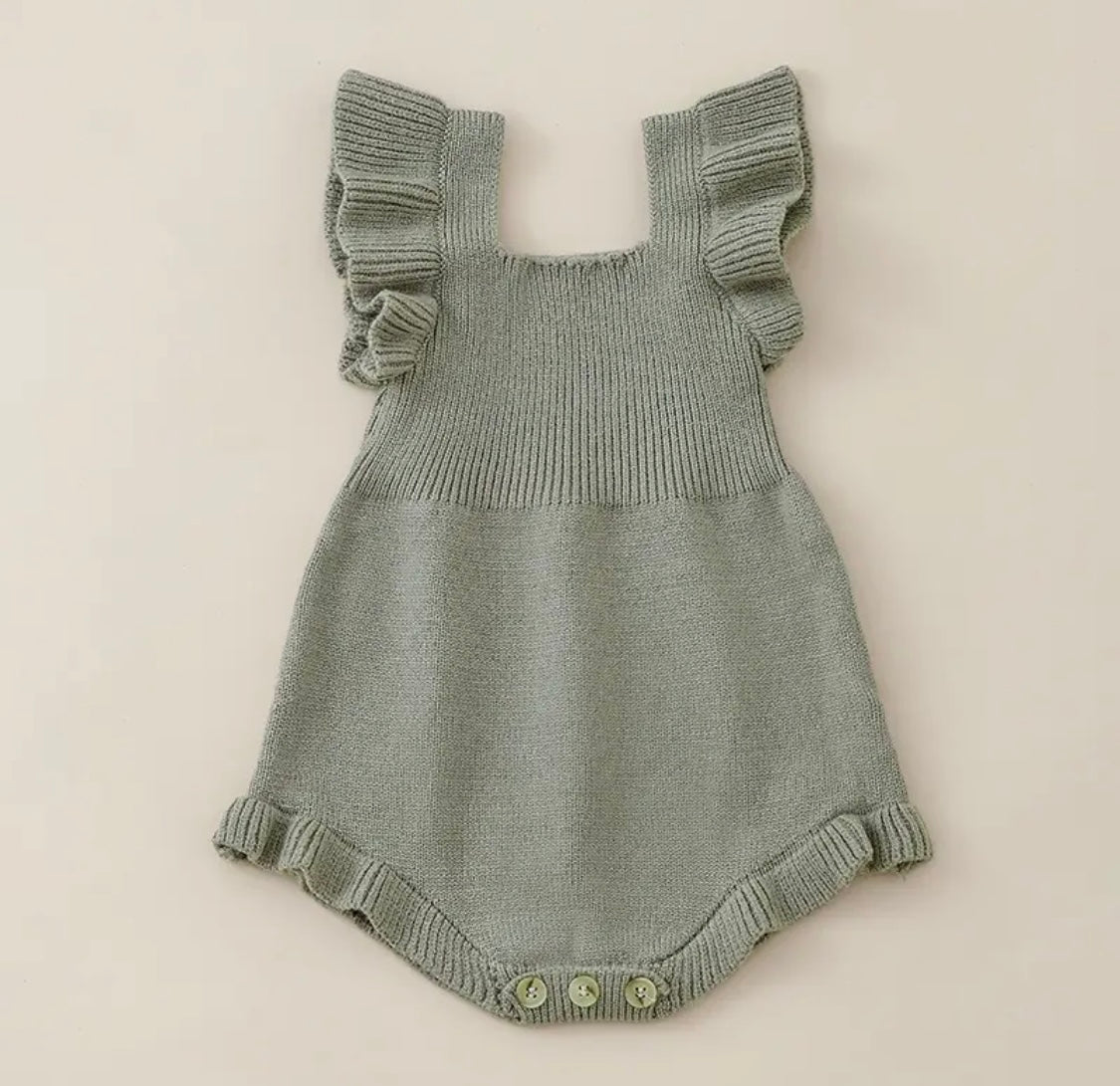 Baby Girl's Knitted Jumpsuit Flying Sleeves Triangle Romper