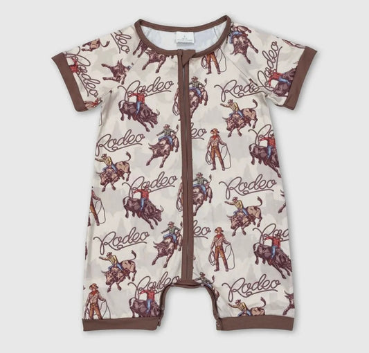 Short Sleeves Rodeo Western Baby Boy Zipper Romper