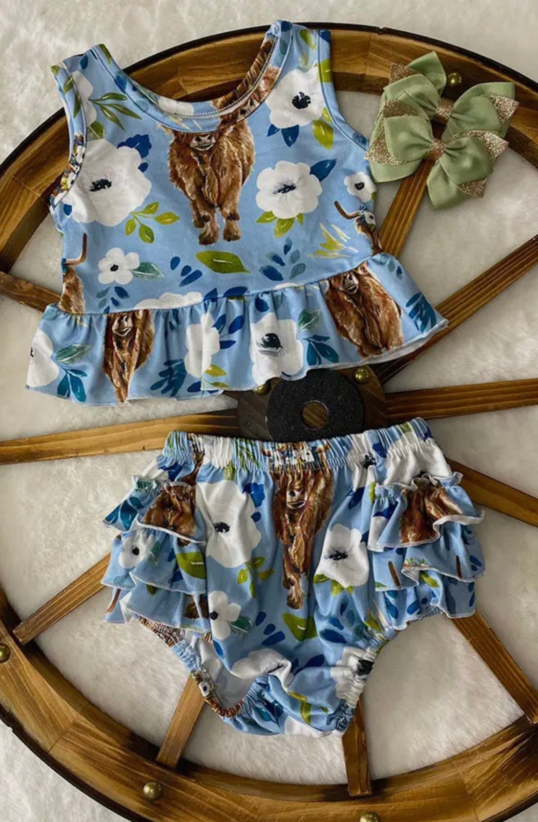 Blue Floral & Cow Prints Infant Baby Clothing Sets