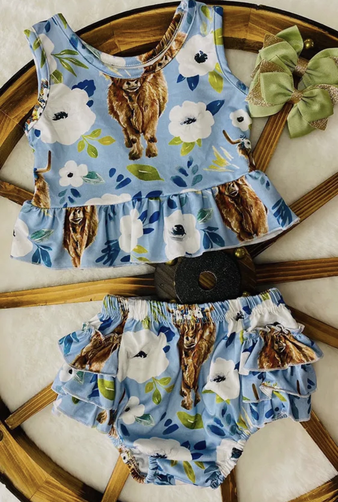 Blue Floral & Cow Prints Infant Baby Clothing Sets