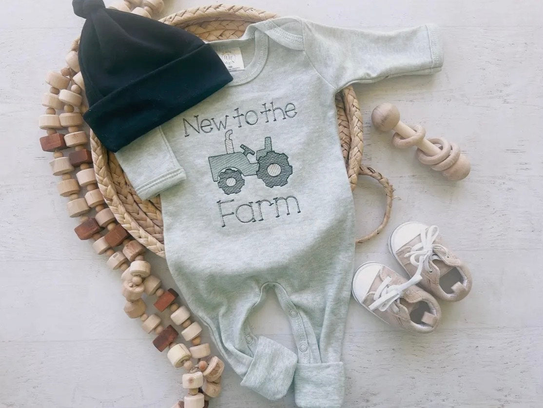 Baby Romper | Baby Boy Outfit - Tractor New To the Farm