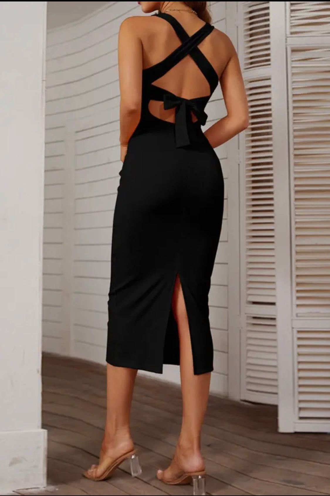 Black Bodycon Crisscross Knot Dress