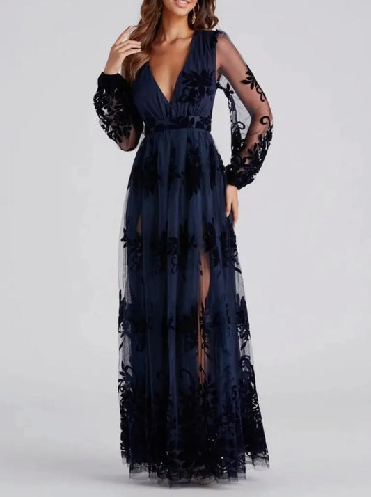 Party Lace Tulle Maxi Dress