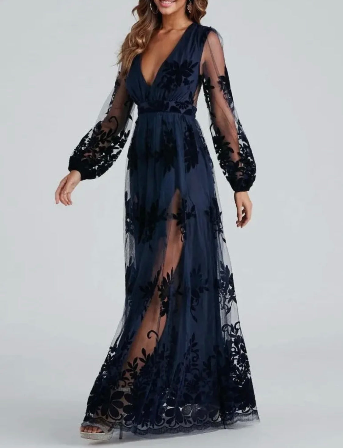 Party Lace Tulle Maxi Dress