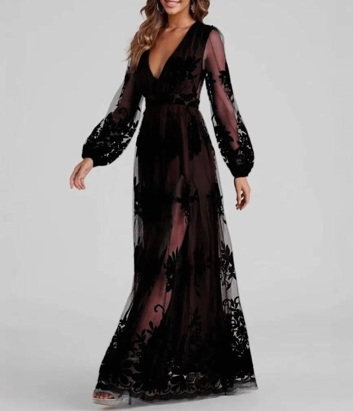 Party Lace Tulle Maxi Dress