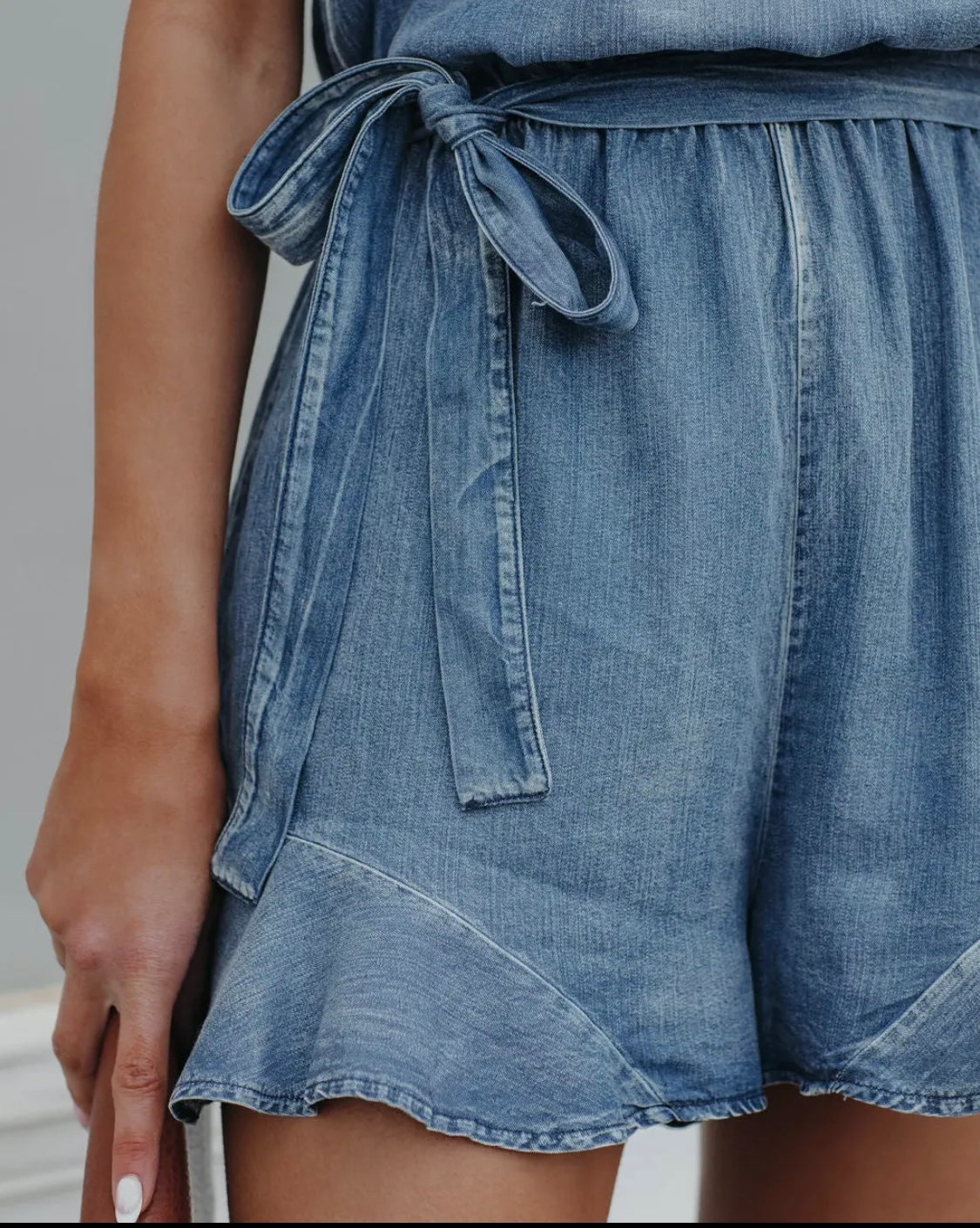 Summer Street Denim Distressed Jumpsuit