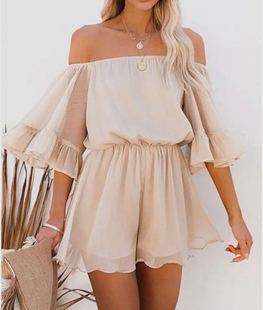 Off Shoulder Bell Sleeve Romper