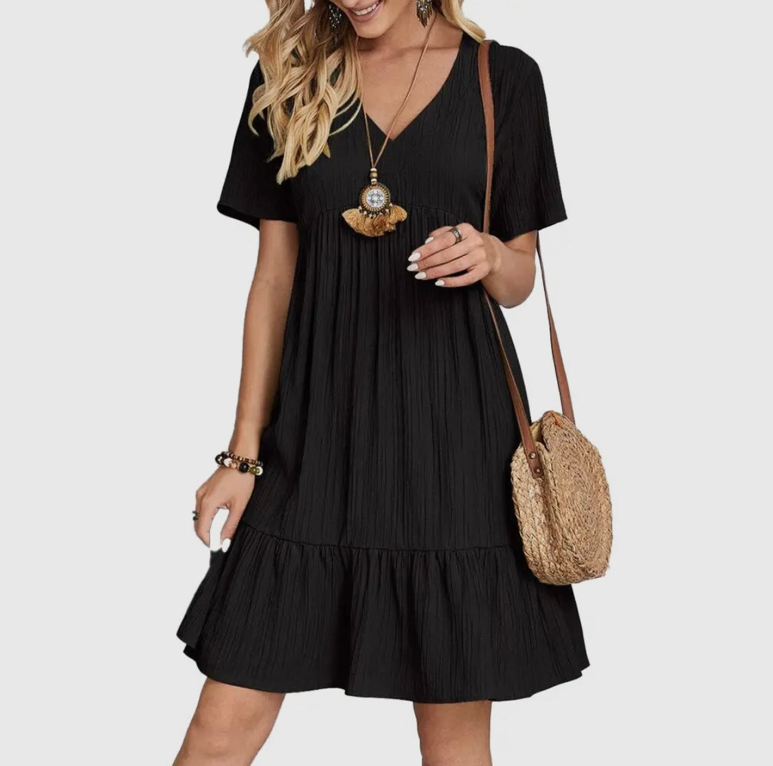 V-Neck Short Sleeves Daily Short Dress