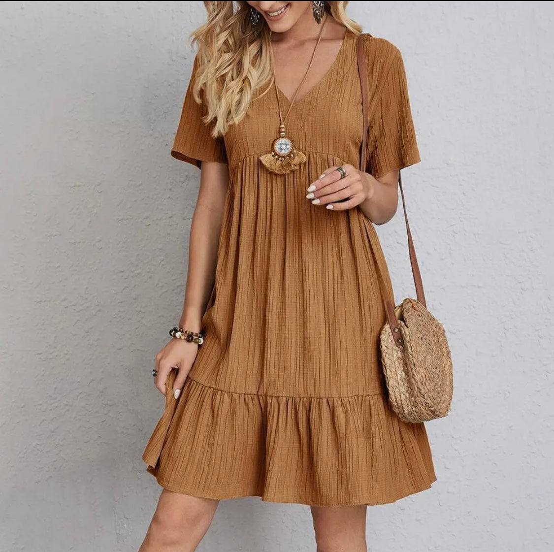 V-Neck Short Sleeves Daily Short Dress