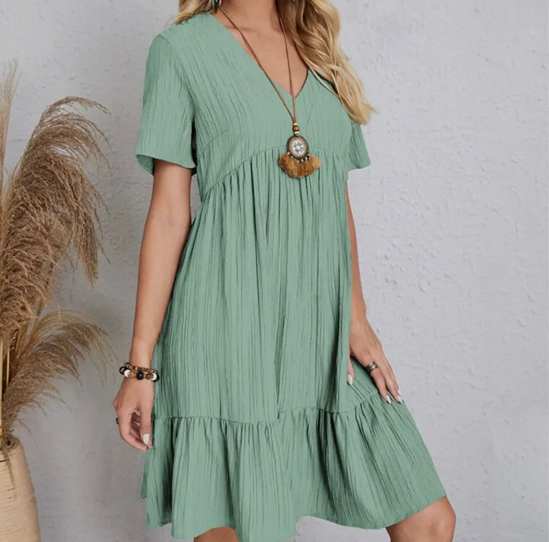 V-Neck Short Sleeves Daily Short Dress