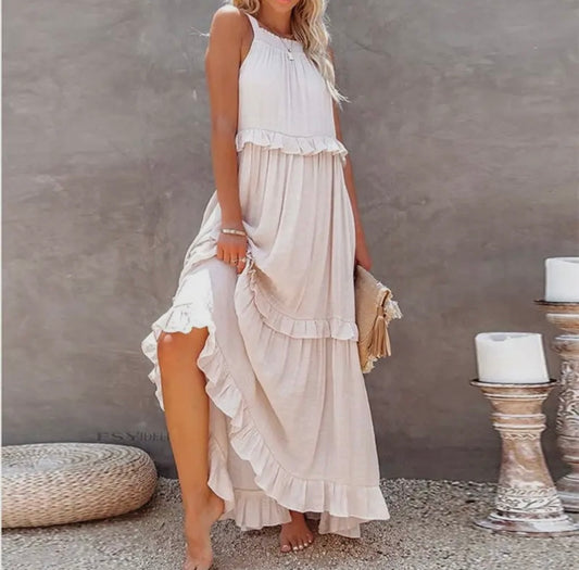 Beach Maxi Dress with Ruffle Hem