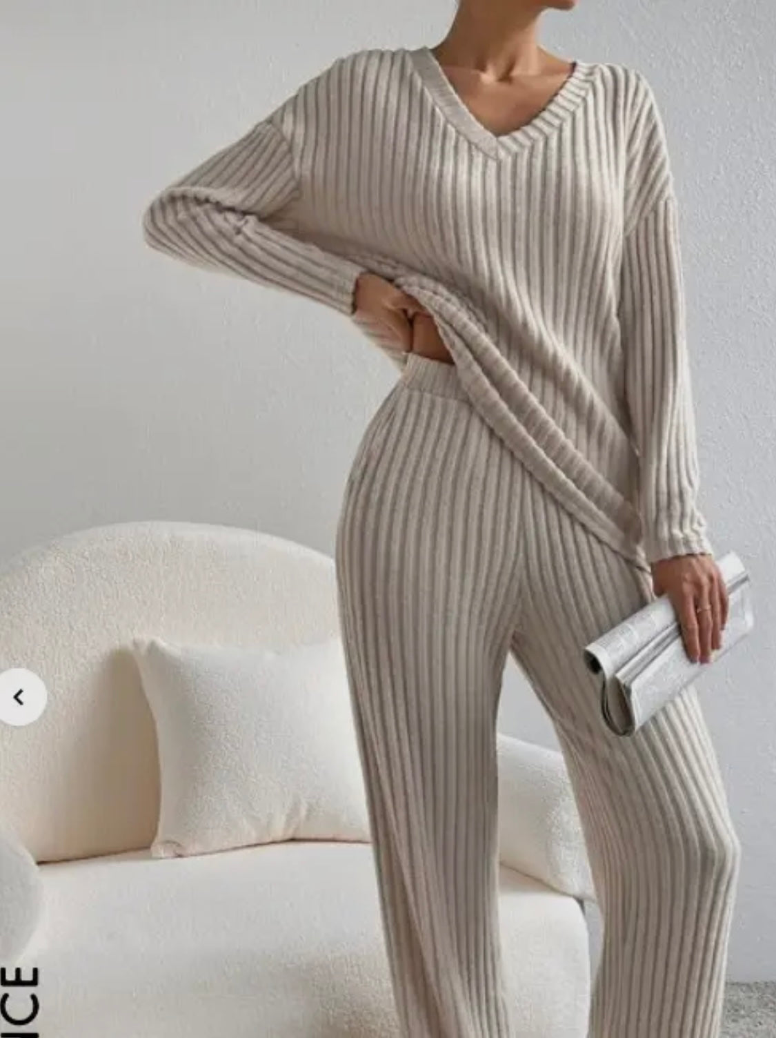 Ribbed Knit Long Sleeve Lounge Pajama Set