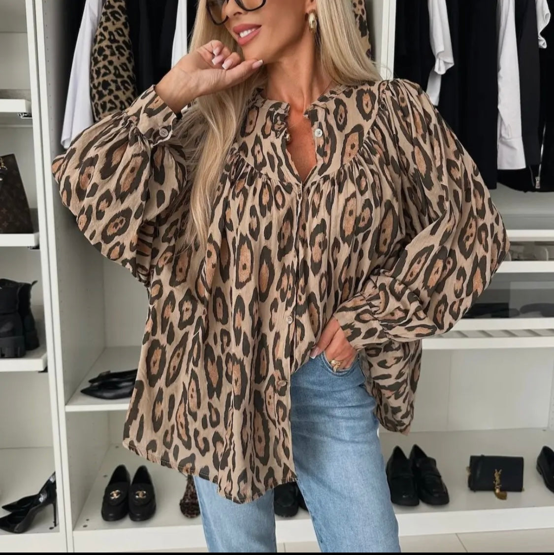 Leopard Print Loose Long-Sleeved Shirt