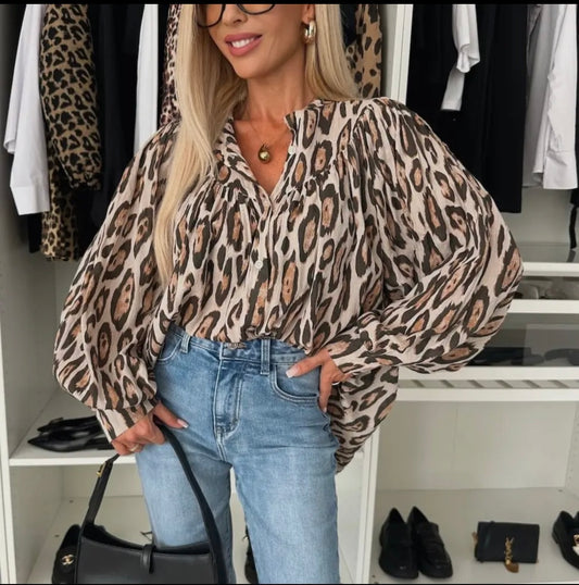 Leopard Print Loose Long-Sleeved Shirt