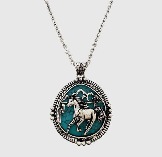 Horse Turquoise Stone Western Native Necklace