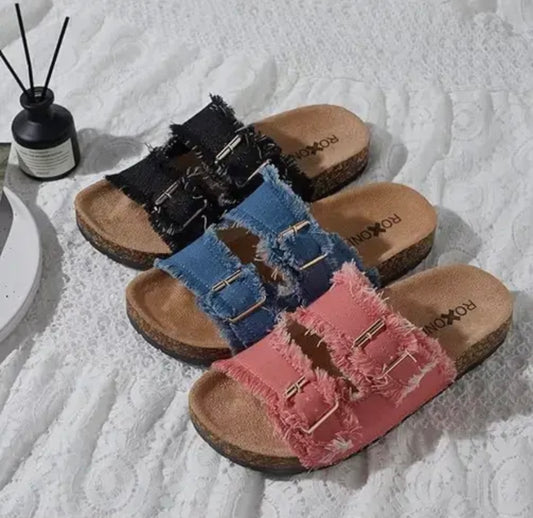 Women's Comfort Flat Sandals Double Buckle Adjustable Straps
