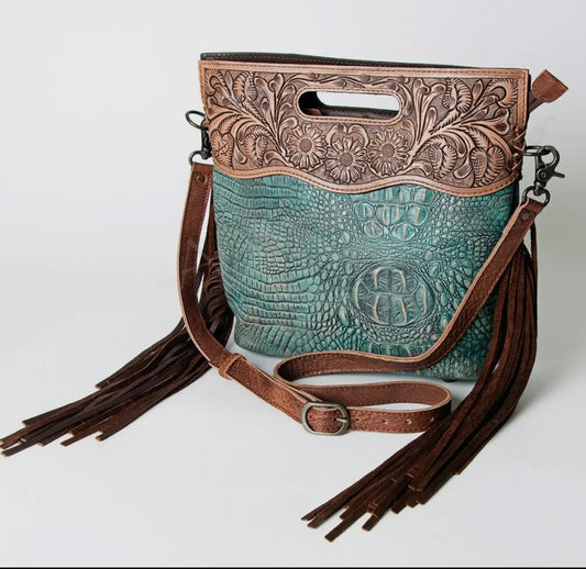 Crocodile Embossed Leather Women's Crossbody Bag