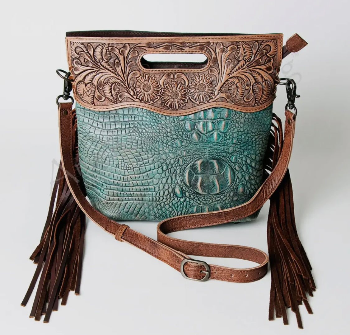 Crocodile Embossed Leather Women's Crossbody Bag