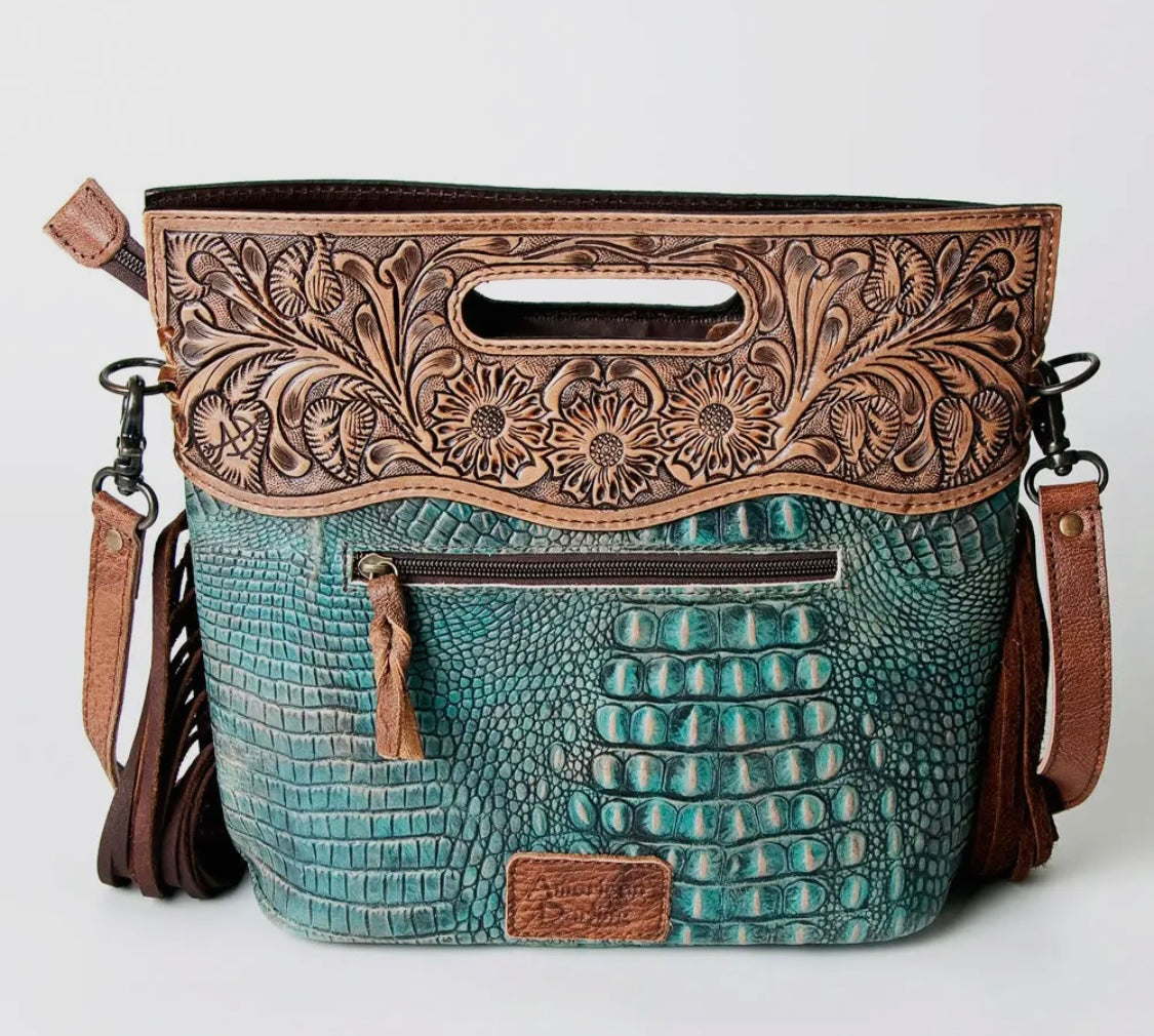 Crocodile Embossed Leather Women's Crossbody Bag
